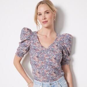 Nation LTD Celine Cherry Blossom Puffed Sleeve Tee 100% Pima Cotton Large